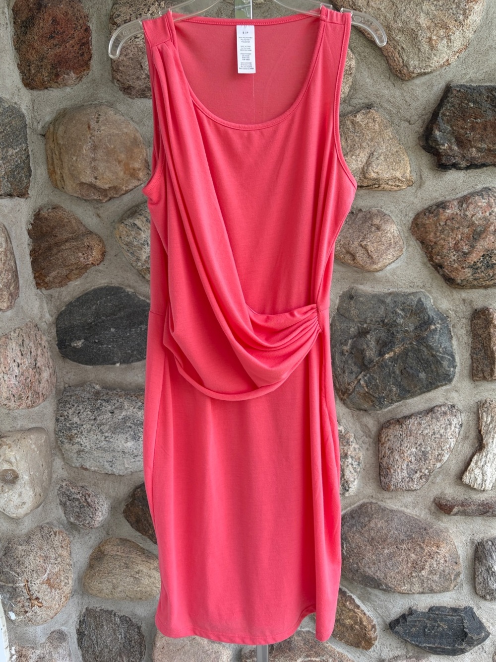 Sleeveless Coral Draped Midi Dress